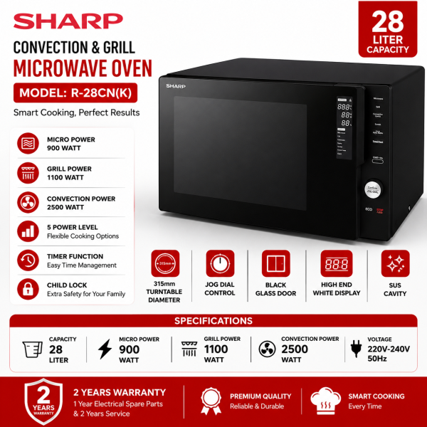 Sharp R-28CN(K) Convection & Grill Microwave Oven – 28 Litres