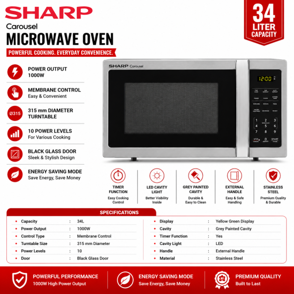 Sharp R-34 CT  Convection & Grill Microwave Oven | 34 Liter