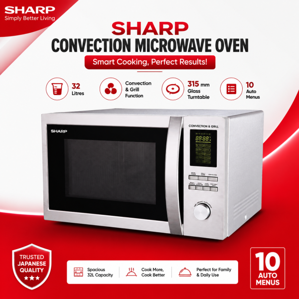 Sharp Microwave Grill Convection Oven R-92A0-ST-V | 32 Litres - Stainless Steel