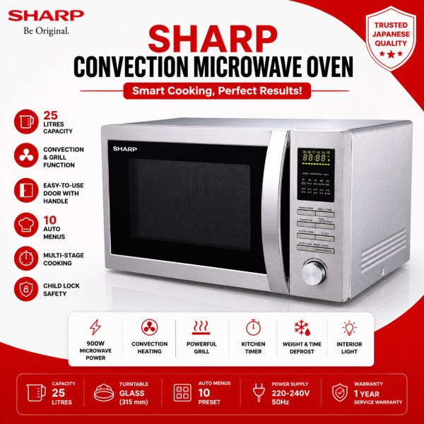 Sharp R-84AO(ST)V Grill Convection Microwave Oven – 25 Litres