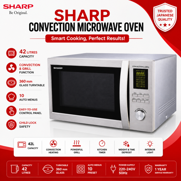 Sharp R94AO-ST-V Grill Plus Convection Microwave Oven – 42 Litres